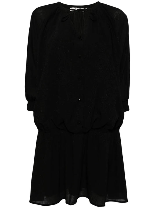 Lurex-Detail Round-Collar Minidress