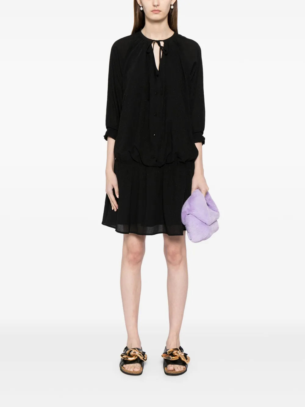 Lurex-Detail Round-Collar Minidress