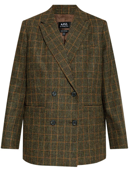 Checked Wool Double-Breasted Blazer
