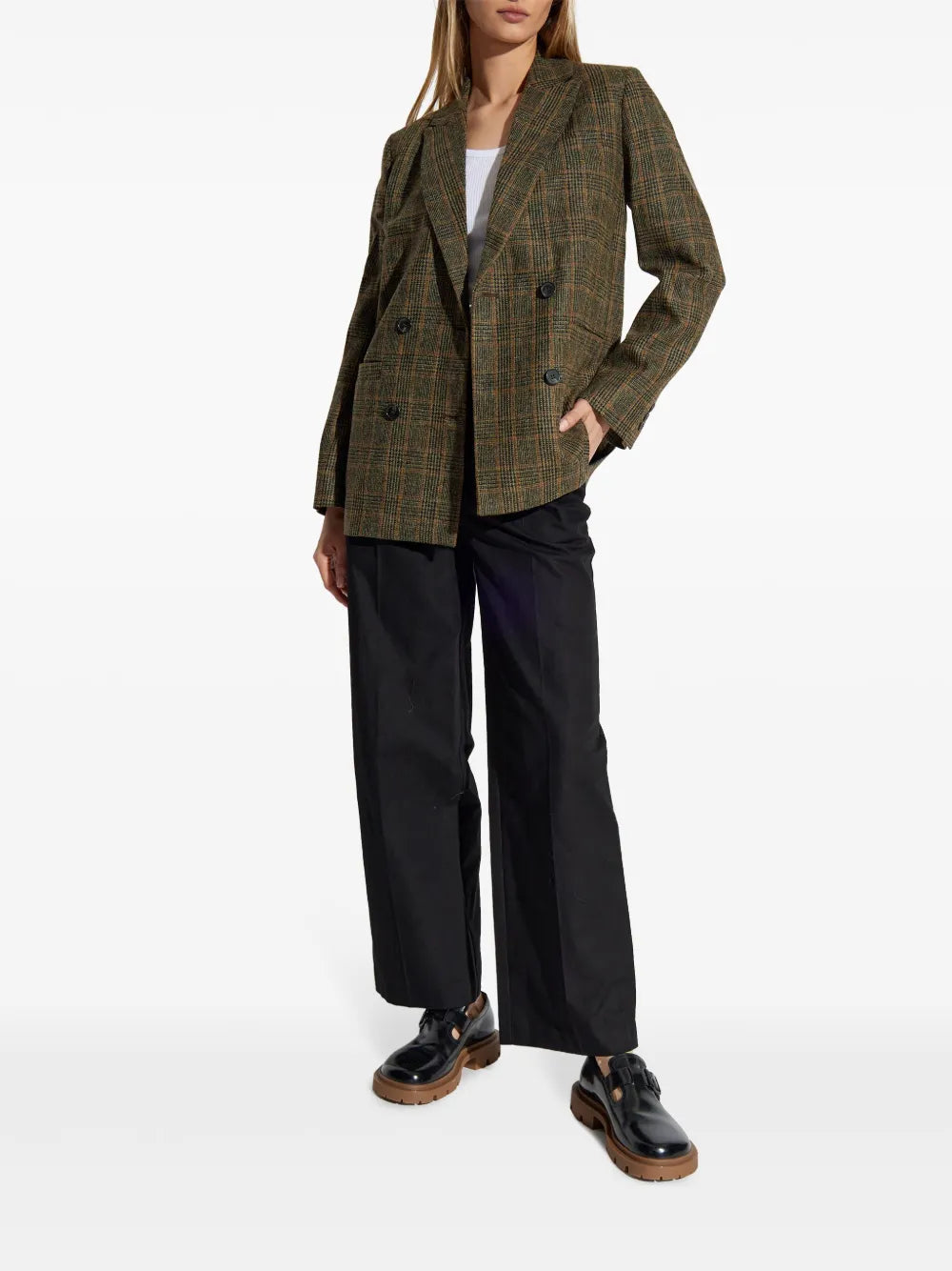 Checked Wool Double-Breasted Blazer