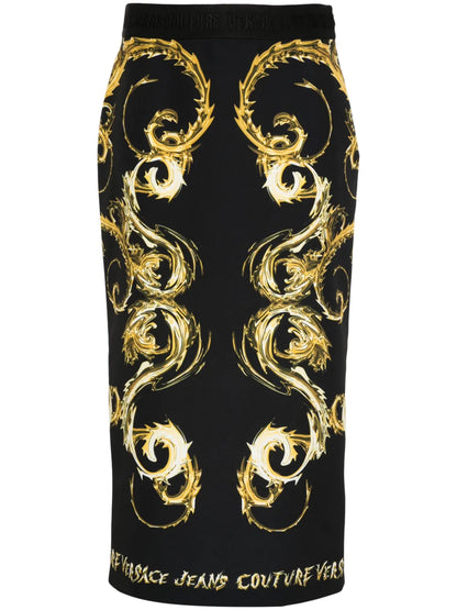 Watercolor Couture-Print Midi Skirt