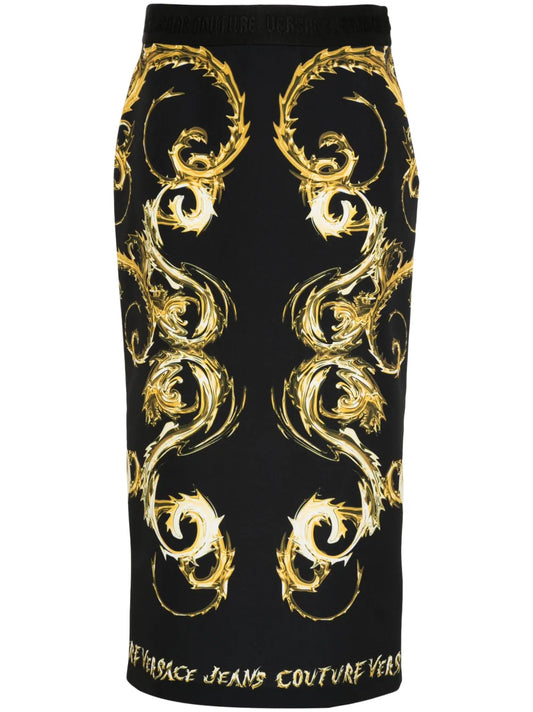 Watercolor Couture-Print Midi Skirt