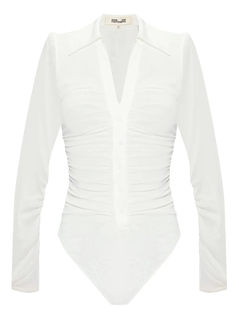 Semi-Sheer V-Neck Ruched Bodysuit