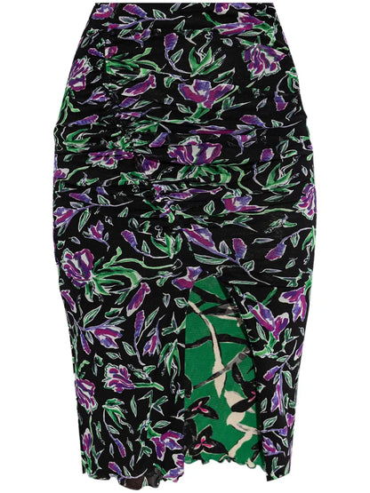 Floral-Print Front-Slit Pencil Skirt