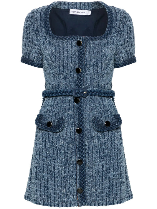 Bouclé-Design Denim Mini Dress