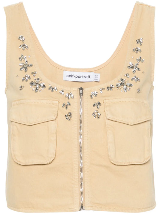Crystal-Embellished Twill Vest
