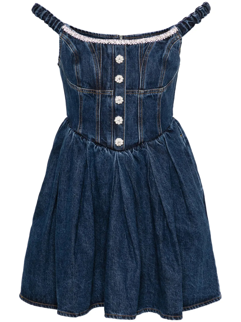 Crystal-Embellished Denim Mini Dress