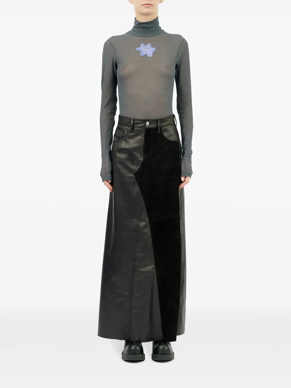 5-Pockets Panelled Leather Long Skirt
