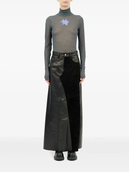 5-Pockets Panelled Leather Long Skirt