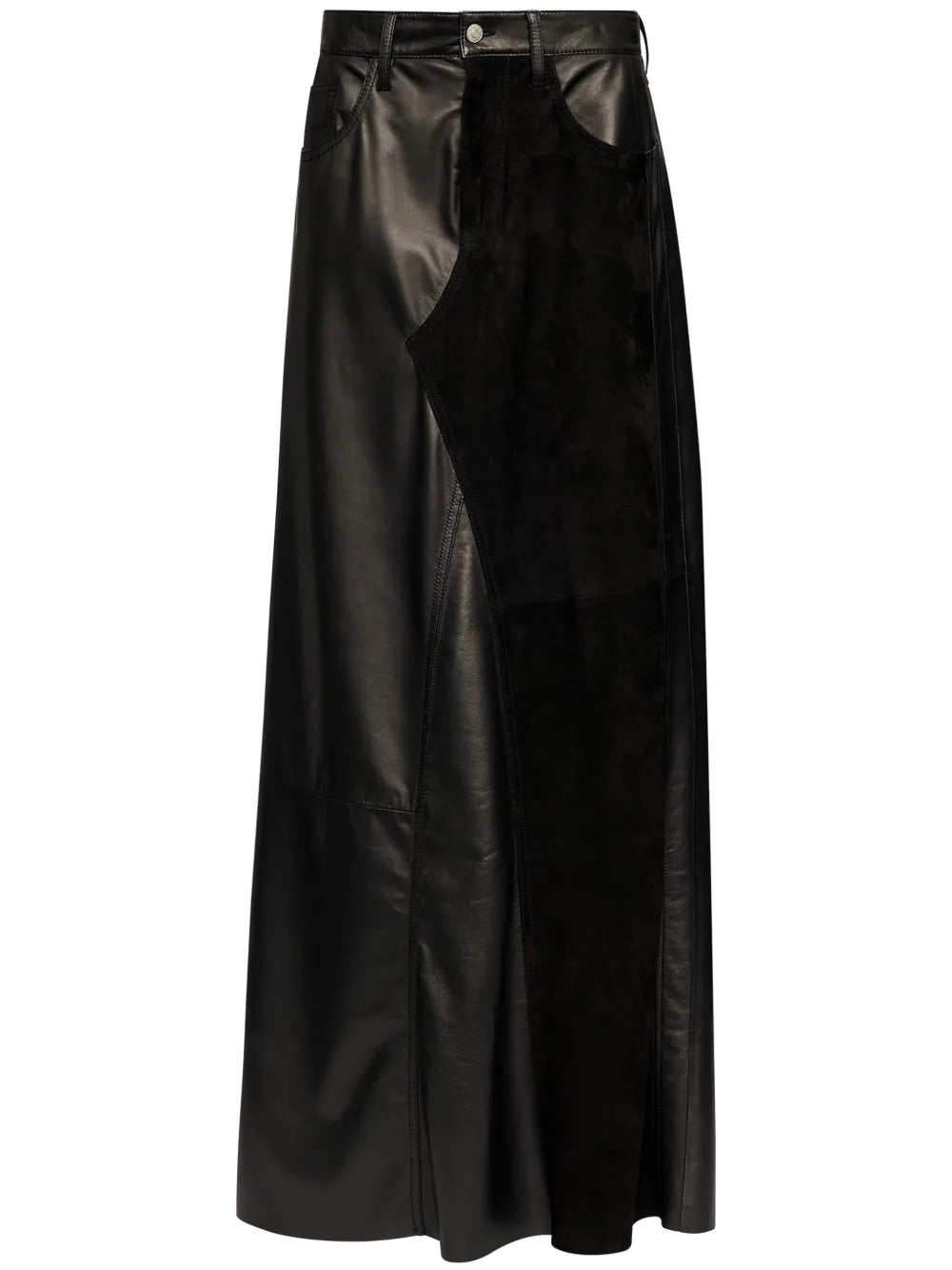 5-Pockets Panelled Leather Long Skirt