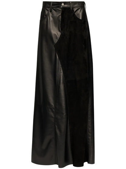 5-Pockets Panelled Leather Long Skirt