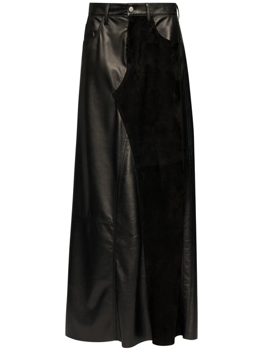 5-Pockets Panelled Leather Long Skirt