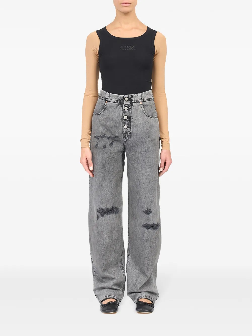 Distressed Wide-Leg Jeans