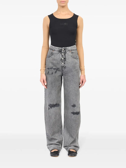 Distressed Wide-Leg Jeans