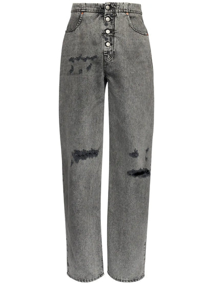 Distressed Wide-Leg Jeans