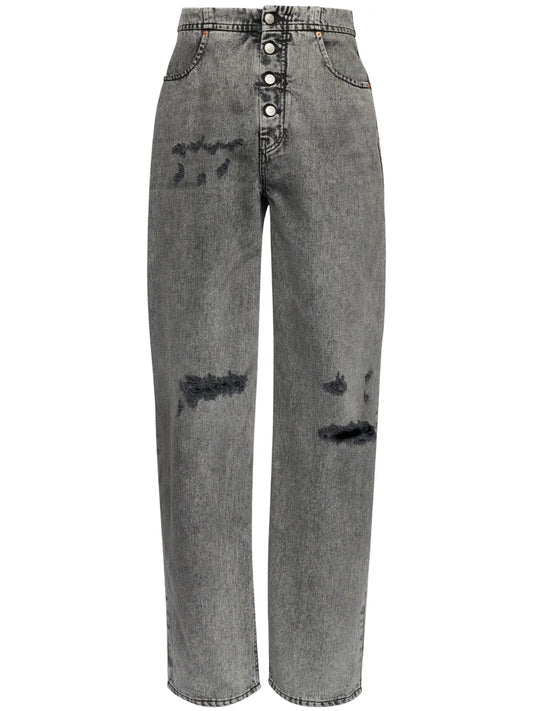 Distressed Wide-Leg Jeans