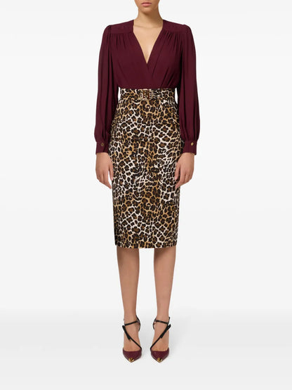 Animalier Crêpe Midi Skirt
