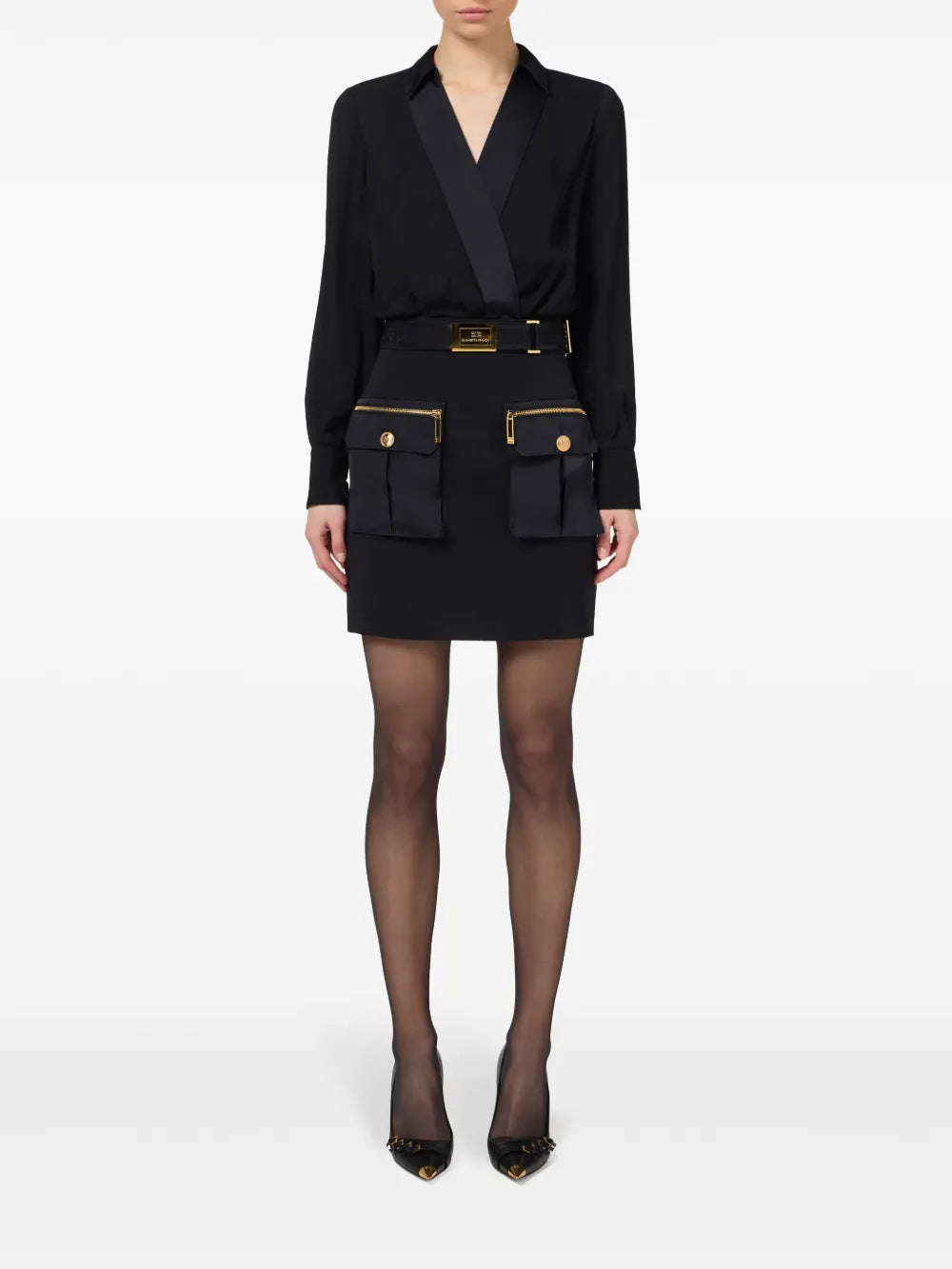Wrap-Design Cargo-Pocket Mini Dress