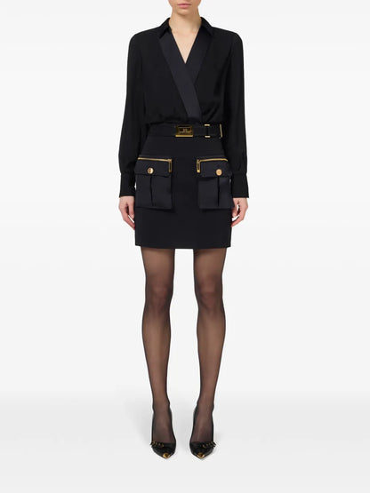Wrap-Design Cargo-Pocket Mini Dress