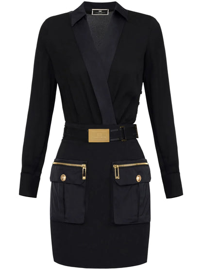 Wrap-Design Cargo-Pocket Mini Dress