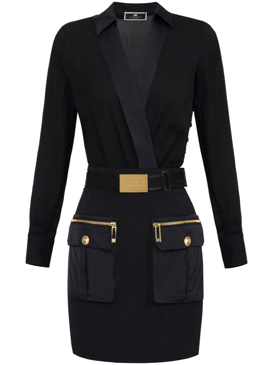Wrap-Design Cargo-Pocket Mini Dress