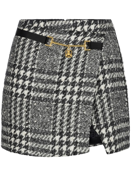 Laminated Tweed Wraparound Skirt