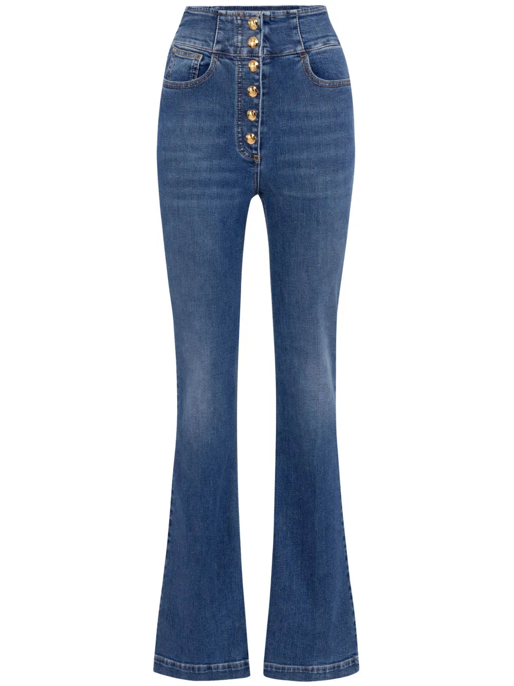 Press-Stud Placket Bell-Bottom Jeans