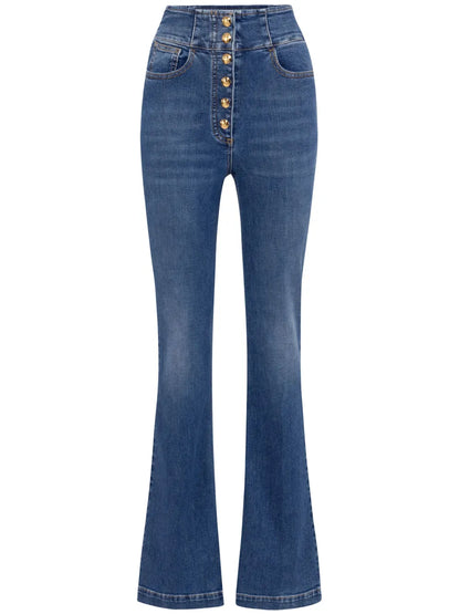 Press-Stud Placket Bell-Bottom Jeans