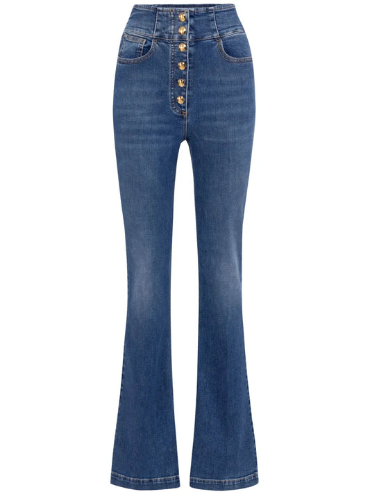Press-Stud Placket Bell-Bottom Jeans