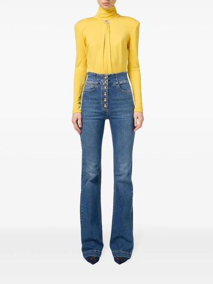 Press-Stud Placket Bell-Bottom Jeans