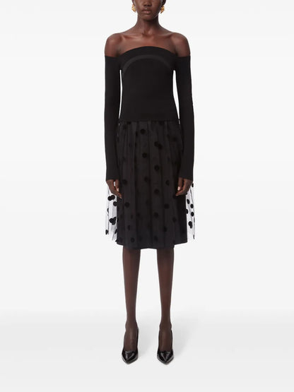 Polka Dot-Print Pleated Midi Skirt