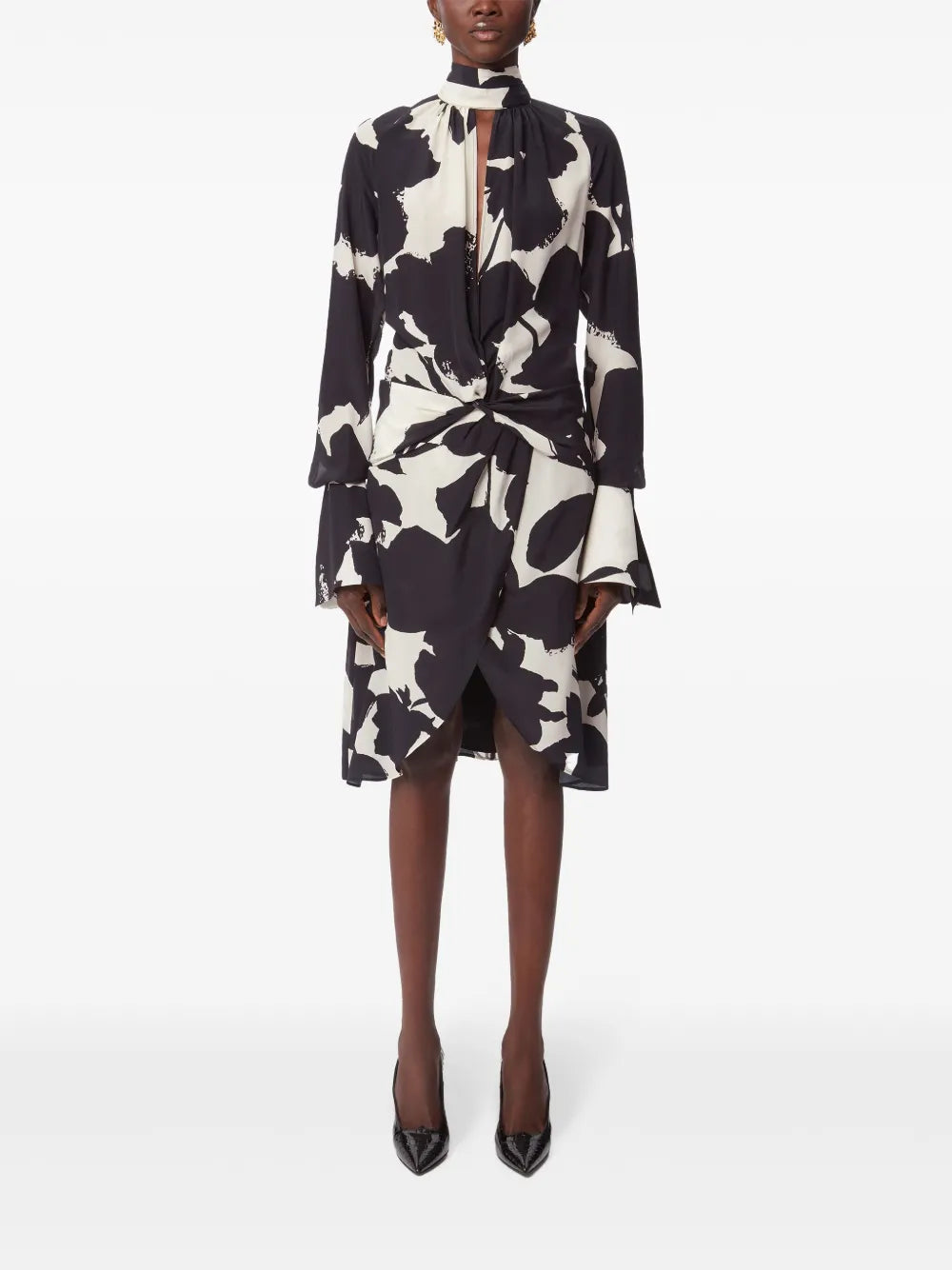 Abstract-Print High-Neck Dress