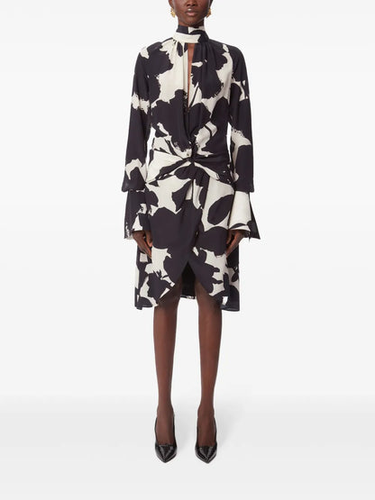 Abstract-Print High-Neck Dress