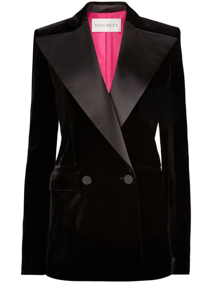 Double-Breasted Velvet Blazer
