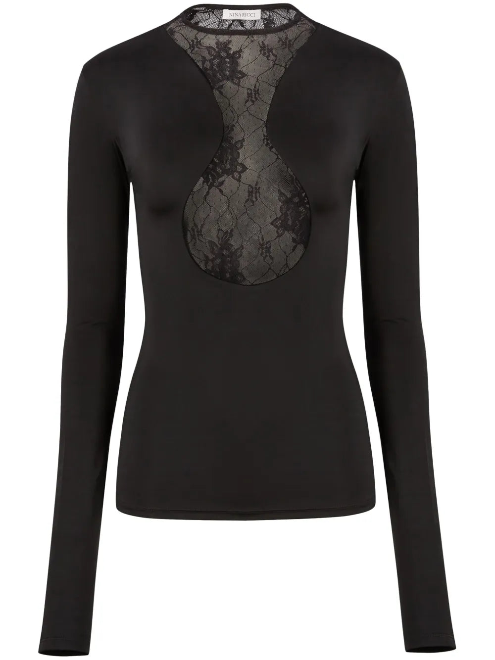 Lace Insert Long-Sleeved Top