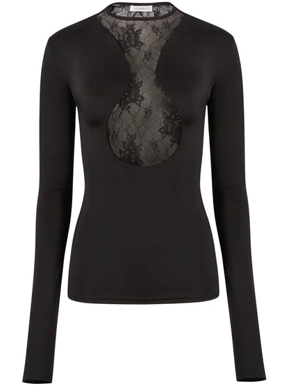 Lace Insert Long-Sleeved Top