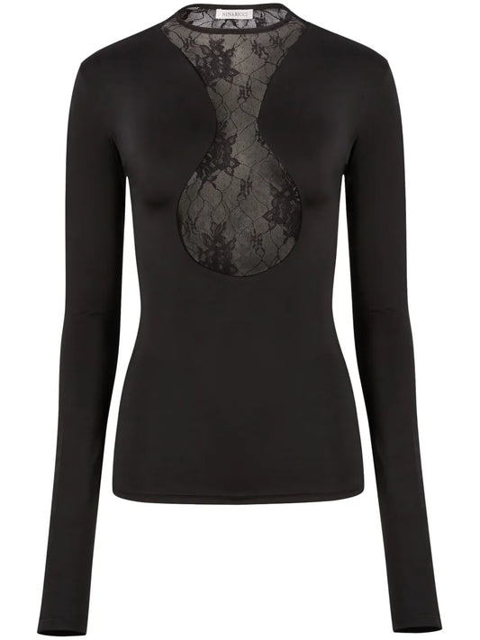Lace Insert Long-Sleeved Top