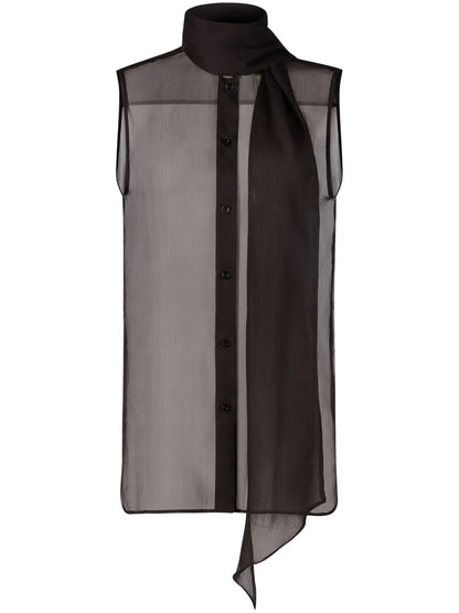 Pussy-Bow Sleeveless Shirt