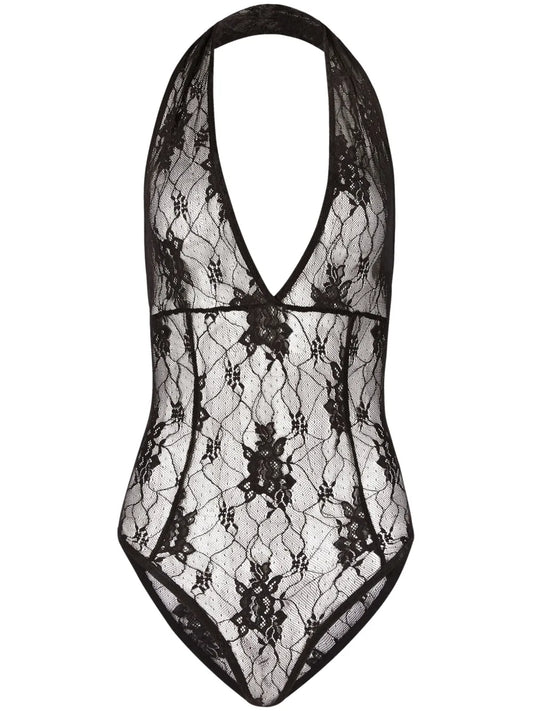 Floral-Lace Halterneck Bodysuit