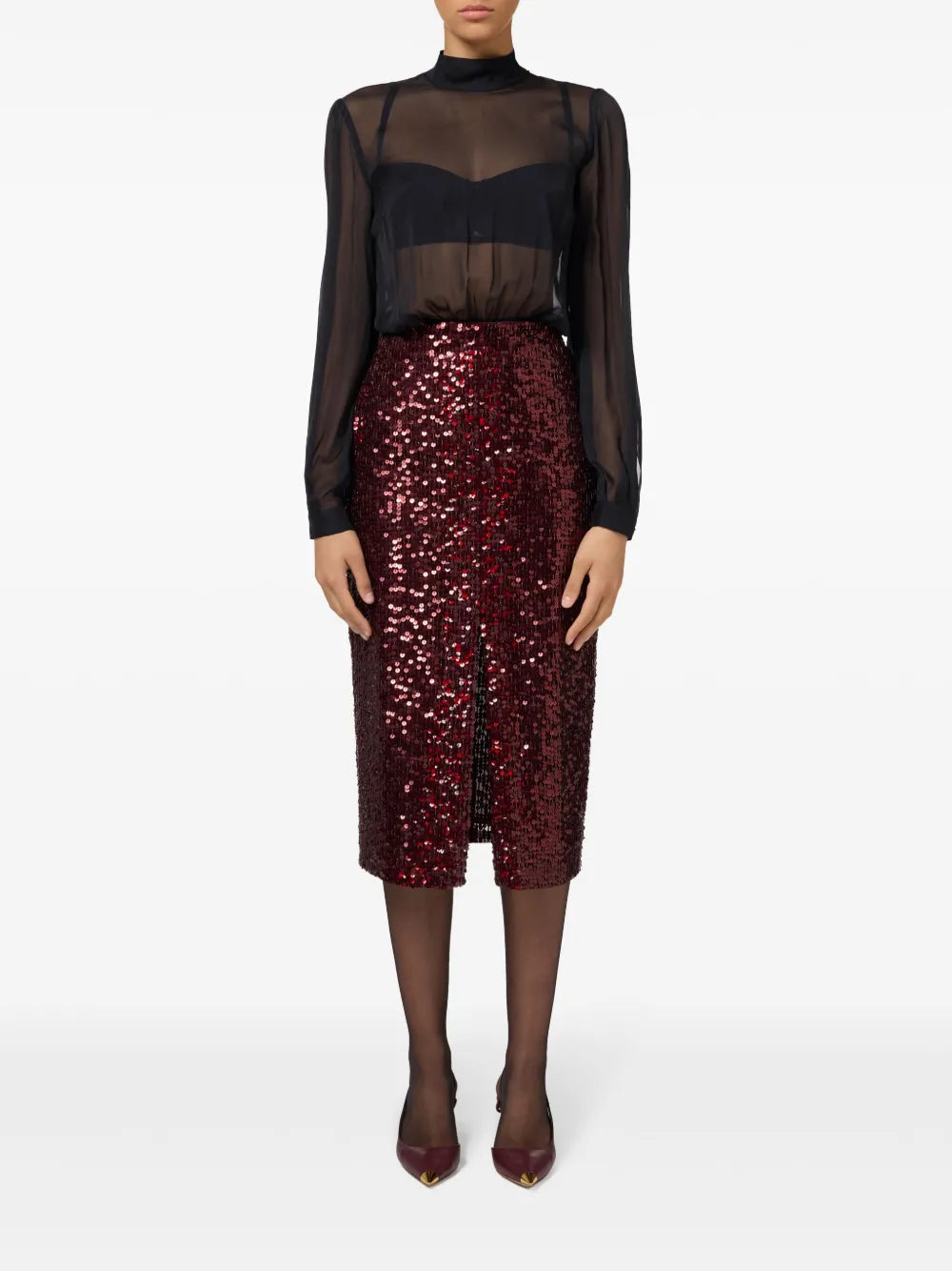 Sequin-Embellished Georgette Midi Dress