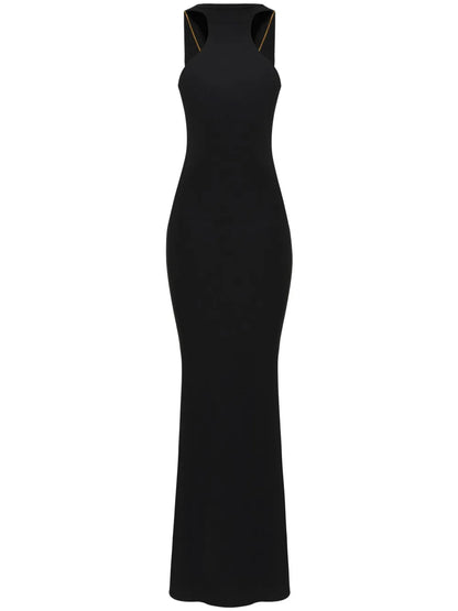 Red Carpet Necklace-Detail Jersey Dress