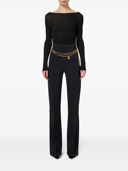 Belted Crepe Palazzo Trousers