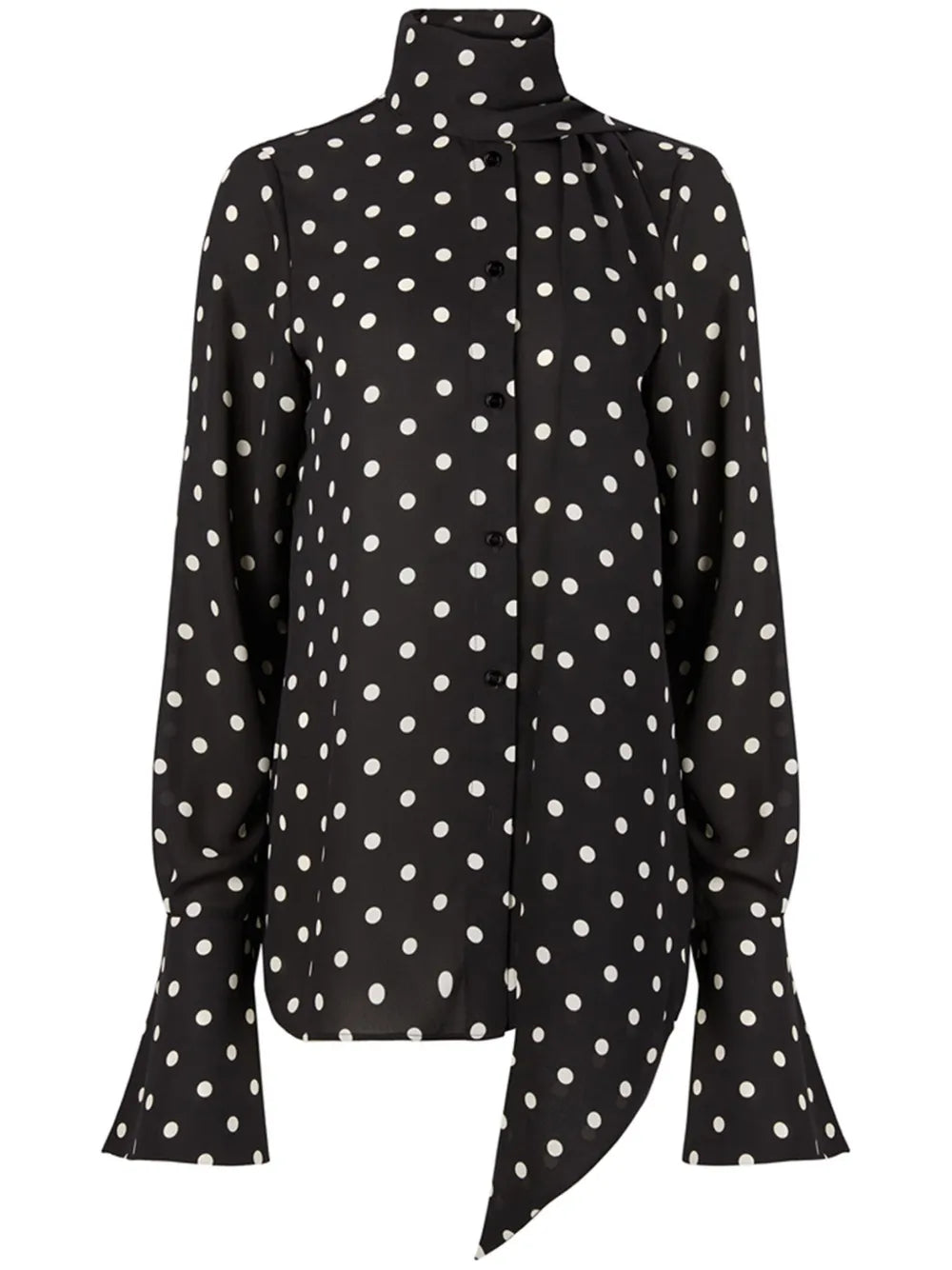 Polka-Dot Pussy-Bow Shirt