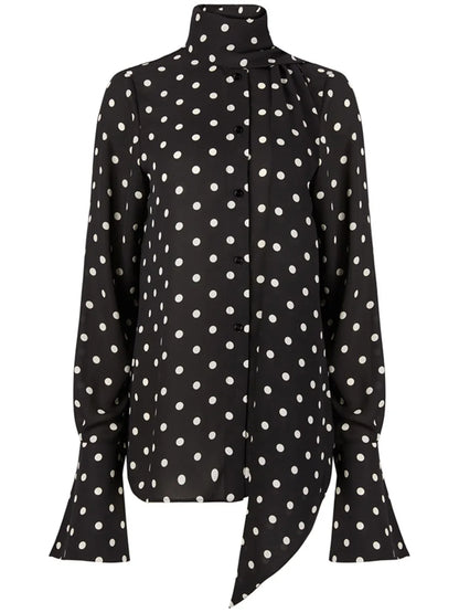Polka-Dot Pussy-Bow Shirt