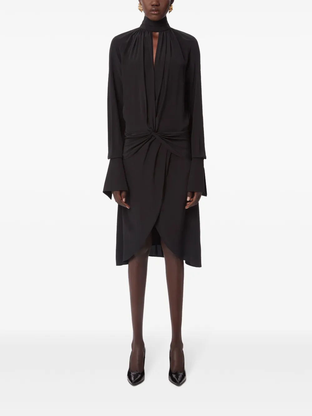 High-Neck Silk Midi Dress