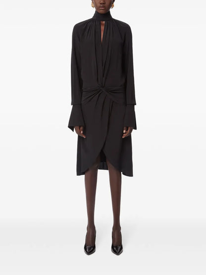 High-Neck Silk Midi Dress