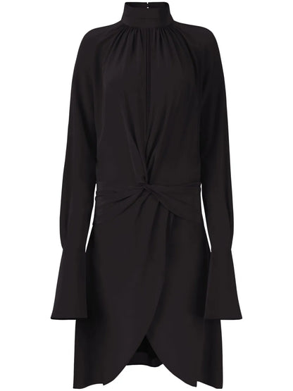 High-Neck Silk Midi Dress