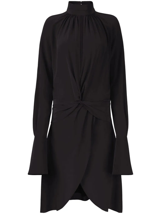 High-Neck Silk Midi Dress