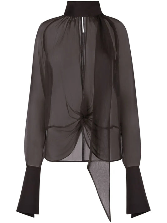 Pussy-Bow Sheer Blouse