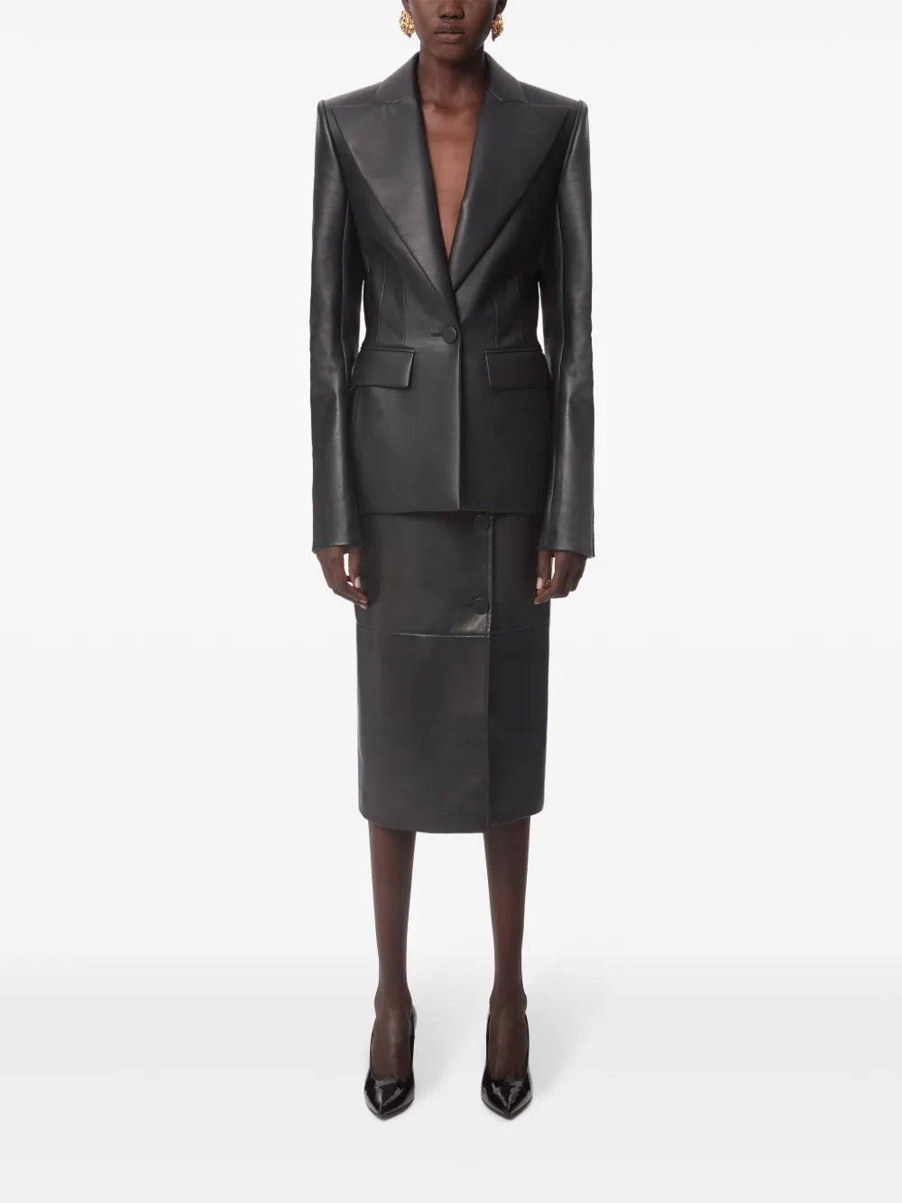 Single Button Leather Blazer